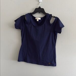 Michael Kors Women's Navy Blue Cut Out Shoulder Top